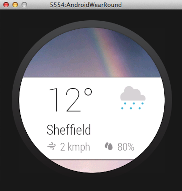 A weather notification card on the Android Wear platform