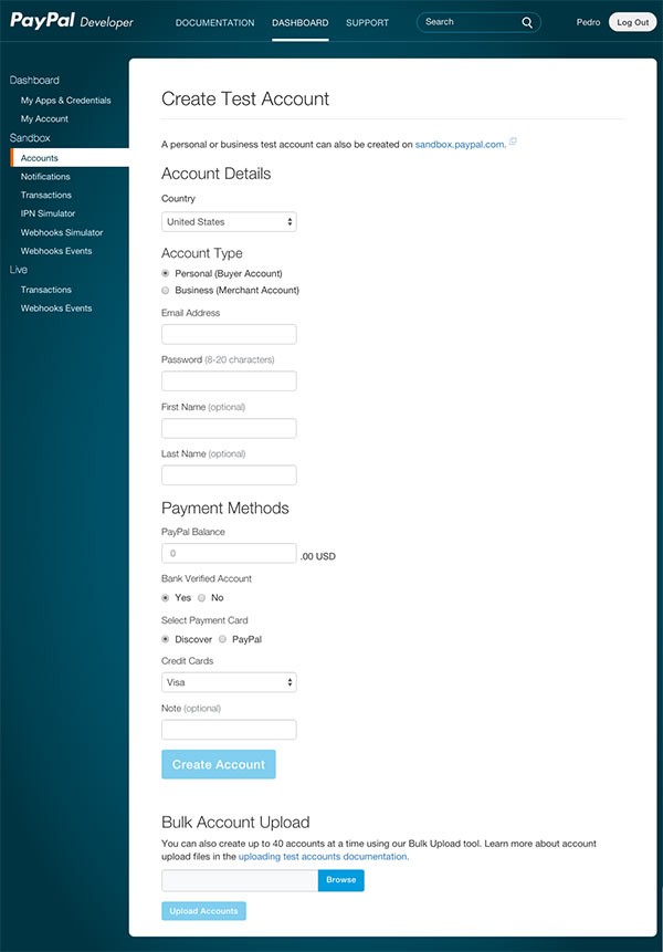 PayPal Test Account