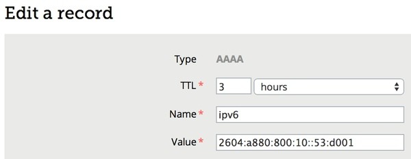 Create a AAAA DNS record for IPv6