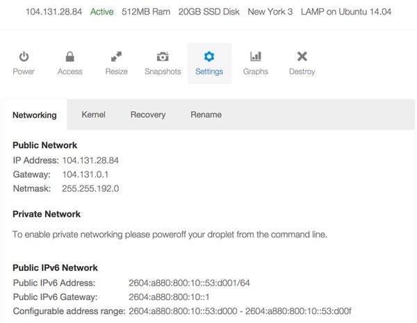 Your Droplets IPv4 and IPv6 Addressing Information