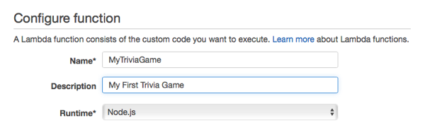 Enter some information about the Lambda function