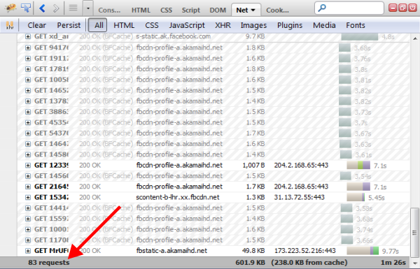 Counting the number of HTTP Request via Firebug