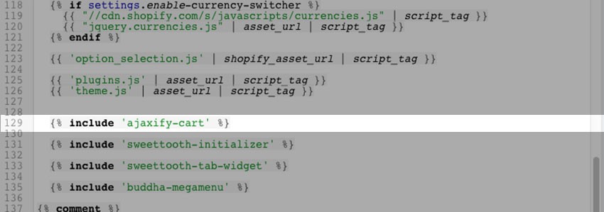 Example of how to add the ajaxify-cart tag