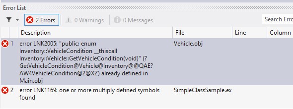 The result of leaving the inline keywordbr off of the VehicleGetVehicleCondition member function