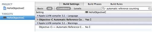 Figure 24 Enabling Automatic Reference Counting in the projects build settings