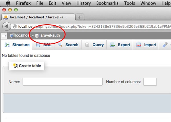 laravel-auth-database-creation