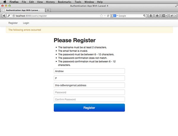 laravel-auth-displaying-errors