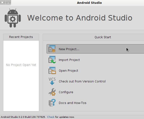 Android Studio Welcome