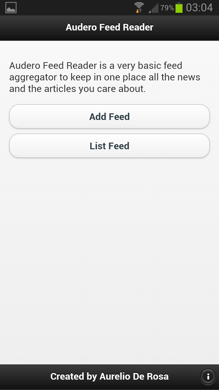 Home screen of Audero Feed Reader