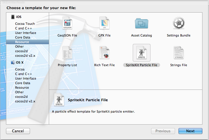 Figure 1 Creating SpriteKit Emitter File