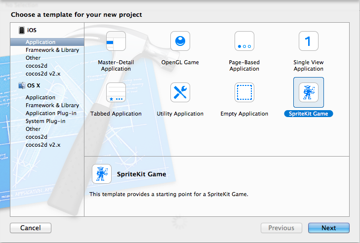 Figure 2 Choosing Sprite Kit Game template