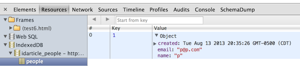 Chrome Dev Tools and IndexedDB