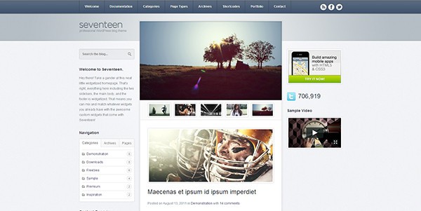 Two column sidebar design example: Seventeen WordPress Theme