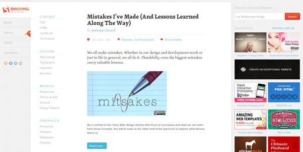 Four column sidebar design example: SmashingMagazine.com