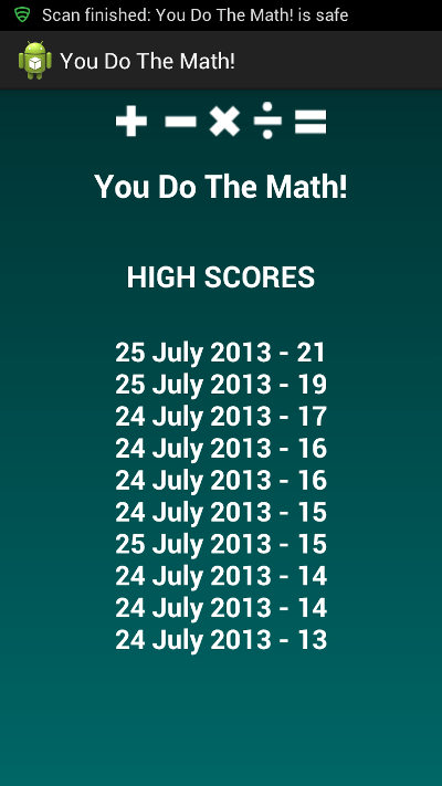 Arithmetic High Scores