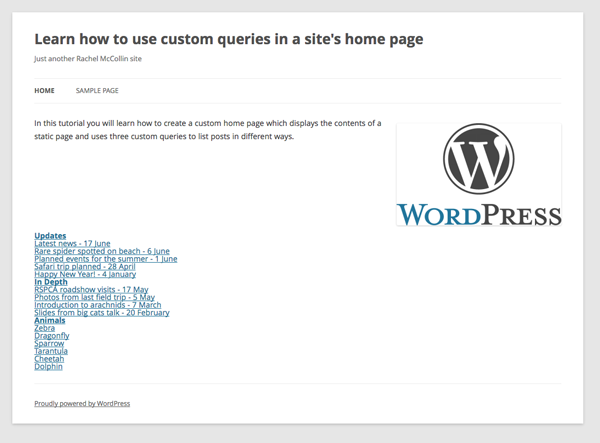 the home page with all queries added