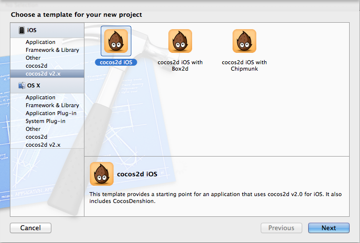 Figure 1: Choosing Cocos2D template