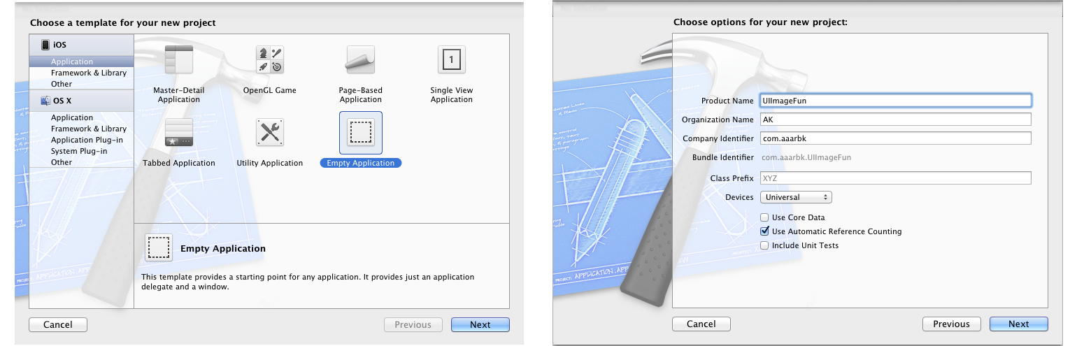 Creating a new Xcode project