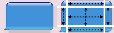 A callout (left), deconstructed to show how the image might be resized sensibly (right)