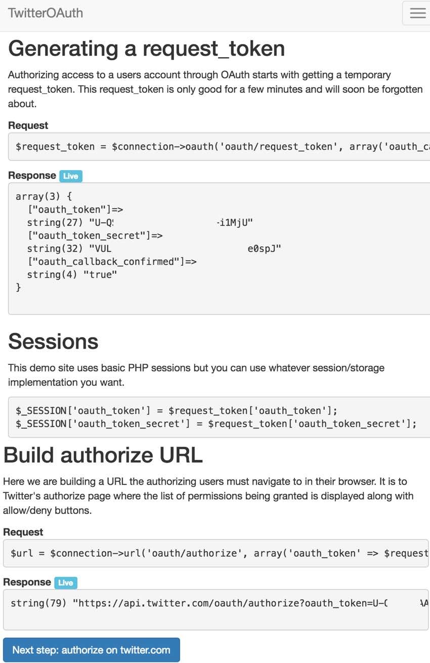 Building with the Twitter API Step from TwitterOAuth Walkthrough