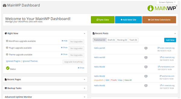 MainWP dashboard