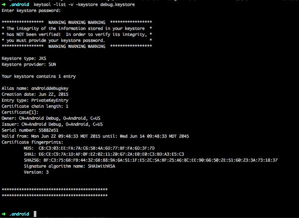 Keystore Data Output From Terminal