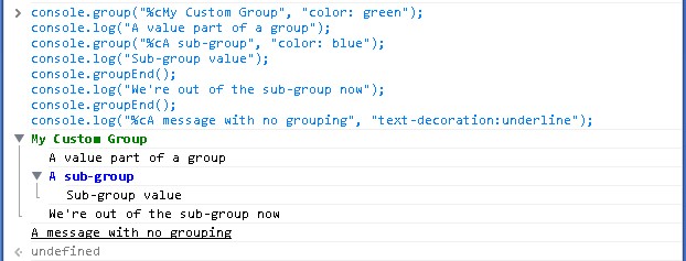 grouping in the console