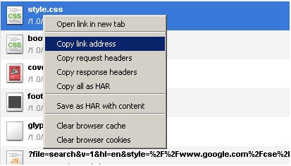 Network panel context menu