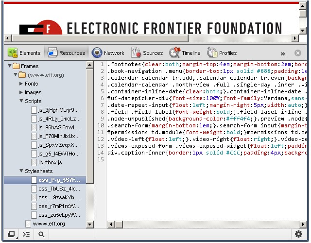 Stylesheets from Chrome dev tools