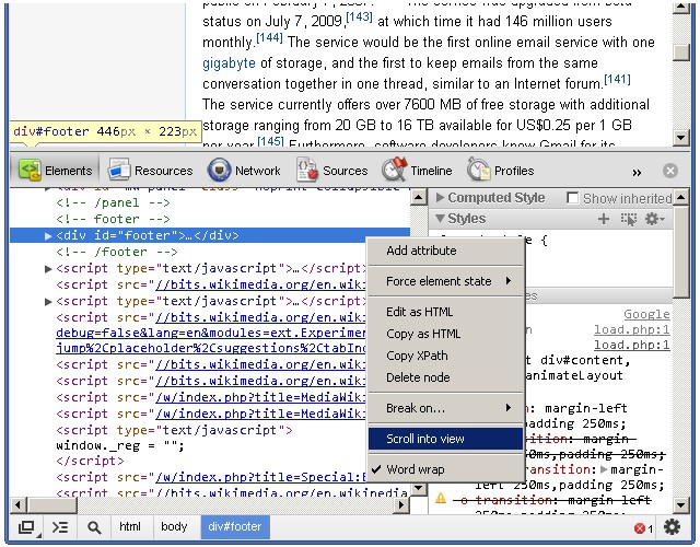 Scrolling an element into view