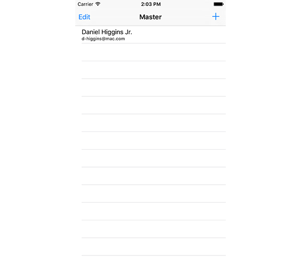 Populated table view