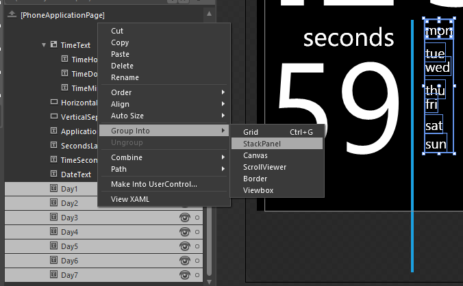 Combining days to StackPanel