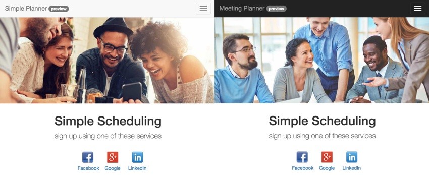 Building Your Startup Multiple Domains - Side by side looks at Simple Planner vs Meeting Planner home page