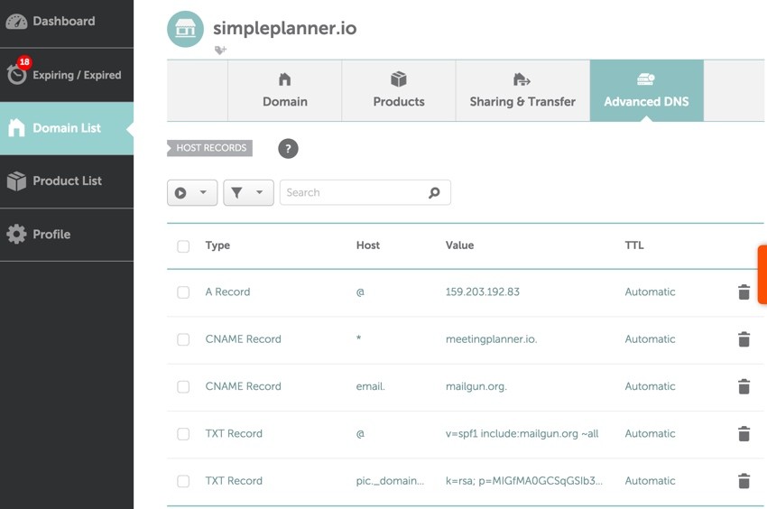 Building Your Startup Multiple Domains - Domain Registrar DNS Settings for Mailgun