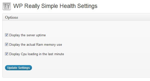 WP Really Simple Health admin interface status