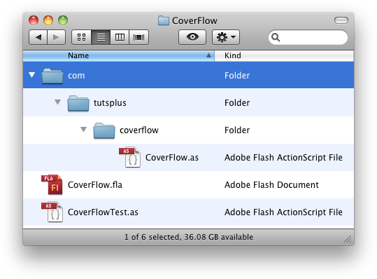 The project folder with the CoverFlow class