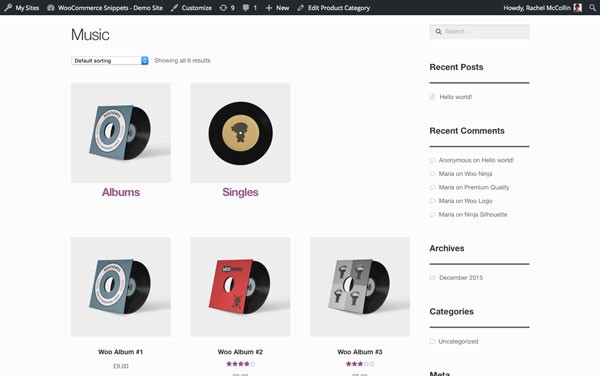 The Music archive Two subcategories are above the 3 wide grid of products