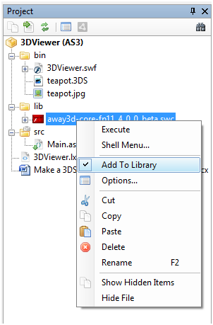 Add Away3D Library