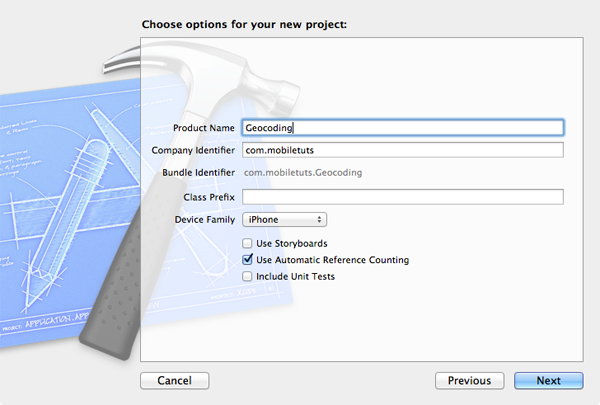 Geocoding with Core Location: Project Setup - Figure 2