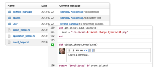 Screenshot of code being committed to a repository in Assembla