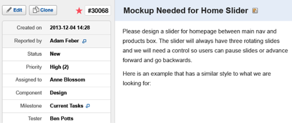 Ticket for Home Slider design in Assembla