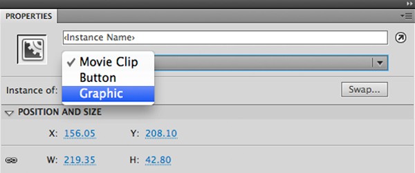 properties panel movie clip graphic