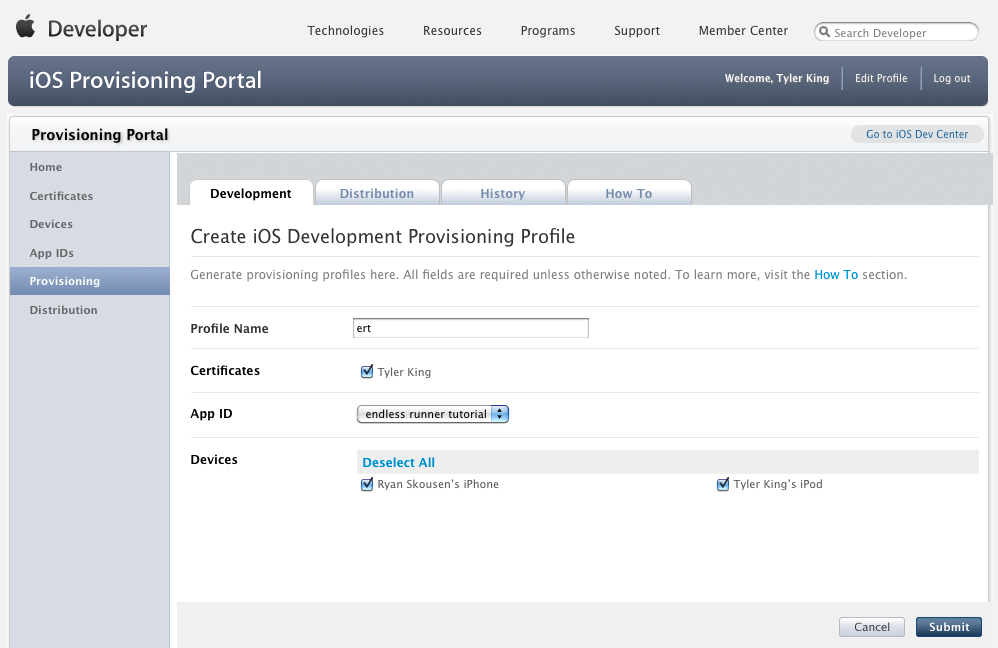 Provisioning Profile Creation