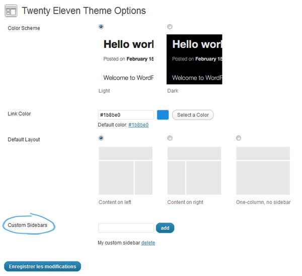 Managing custom sidebars in the theme options section