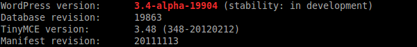 `wp core version` output