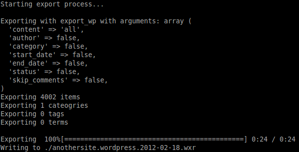 `wp export` output