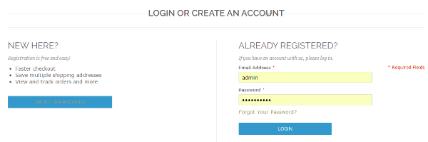 Login page