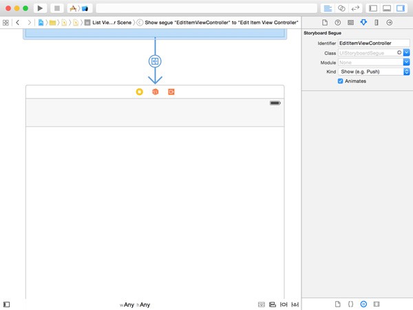 Creating a Push Segue to the Edit Item View Controller