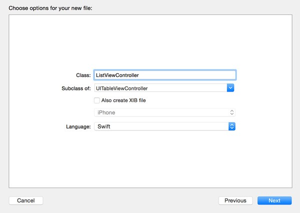 Configuring the List View Controller Class