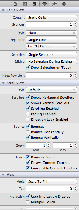 UIStoryboard Static Table View Configuration